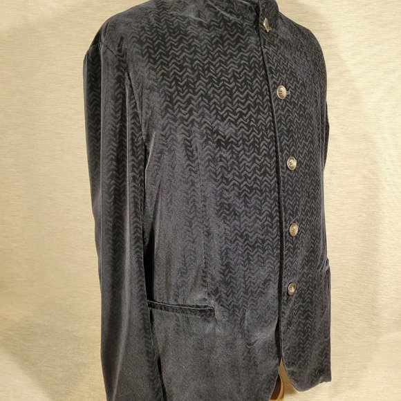 Giorgio Armani Midnight Blue Velvet Mandarin Collar Jacket, Size 44 - Picture 4 of 9
